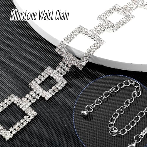 Sparkly Rhinestone Dress Belt, Silver Crystal Chain Belt, Fashion Waist Accessories for Women, Adjustable Bling Belts for Wedding Party3
