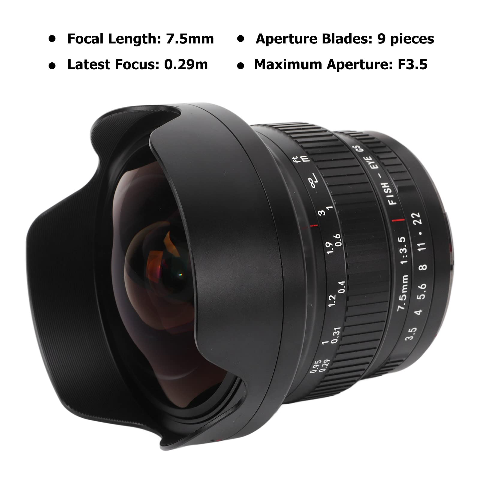 Obiettivo per Fotocamera DSLR F3.5 da 7,5 Mm, Sostituzione Dell'obiettivo Fisheye per Fotocamera in Vetro Ottico Ultra Grandangolare per 80D 77D