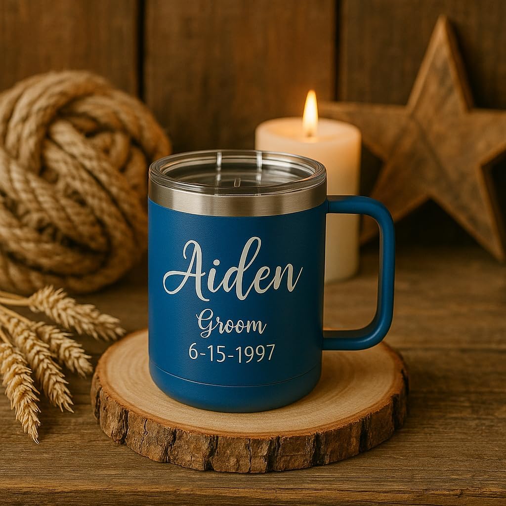 Personalized 15oz Powder Coated Mug with Lid Custom Engraved (Red)