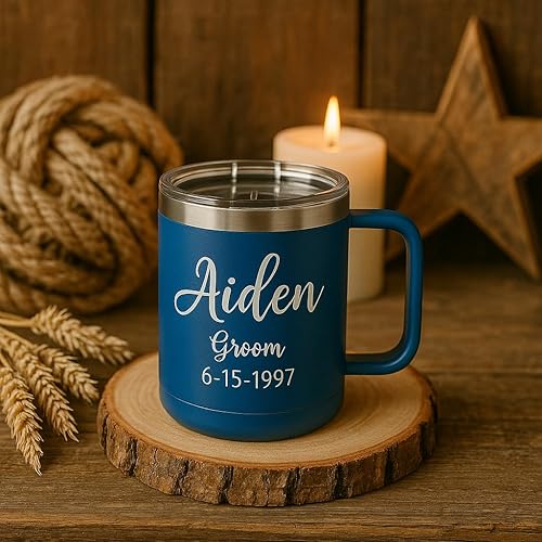 Miniatura 5 de Taza personalizada con recubrimiento en polvo de 15 oz con tapa personalizada grabada (blanco)