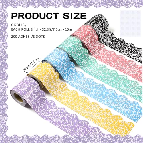Image of Fuutreo 6 Roll 197 ft Colorful Composition Bulletin Board Borders Composition Notebook Classroom Decoration Scalloped Rolled Border Trim Marble Cover Decor for Back to School Chalkboard Office Wall