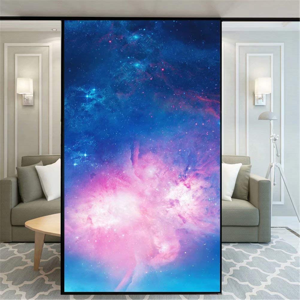 Privacy Window Film Beautiful Outer Space Decorative Opaque Non-Adhesive Static Cling Frosted Glass Window Film Window Stickers for Home Office 59x160cm(23