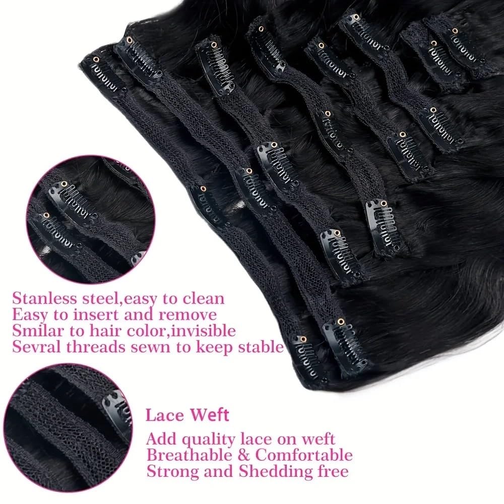 Przedłużanie włosów Body Wave Clip-in Hair Extensions prawdziwe włosy 120g/zestaw brazylijski Remy Virgin 100% #1B Invisible (8 cali)