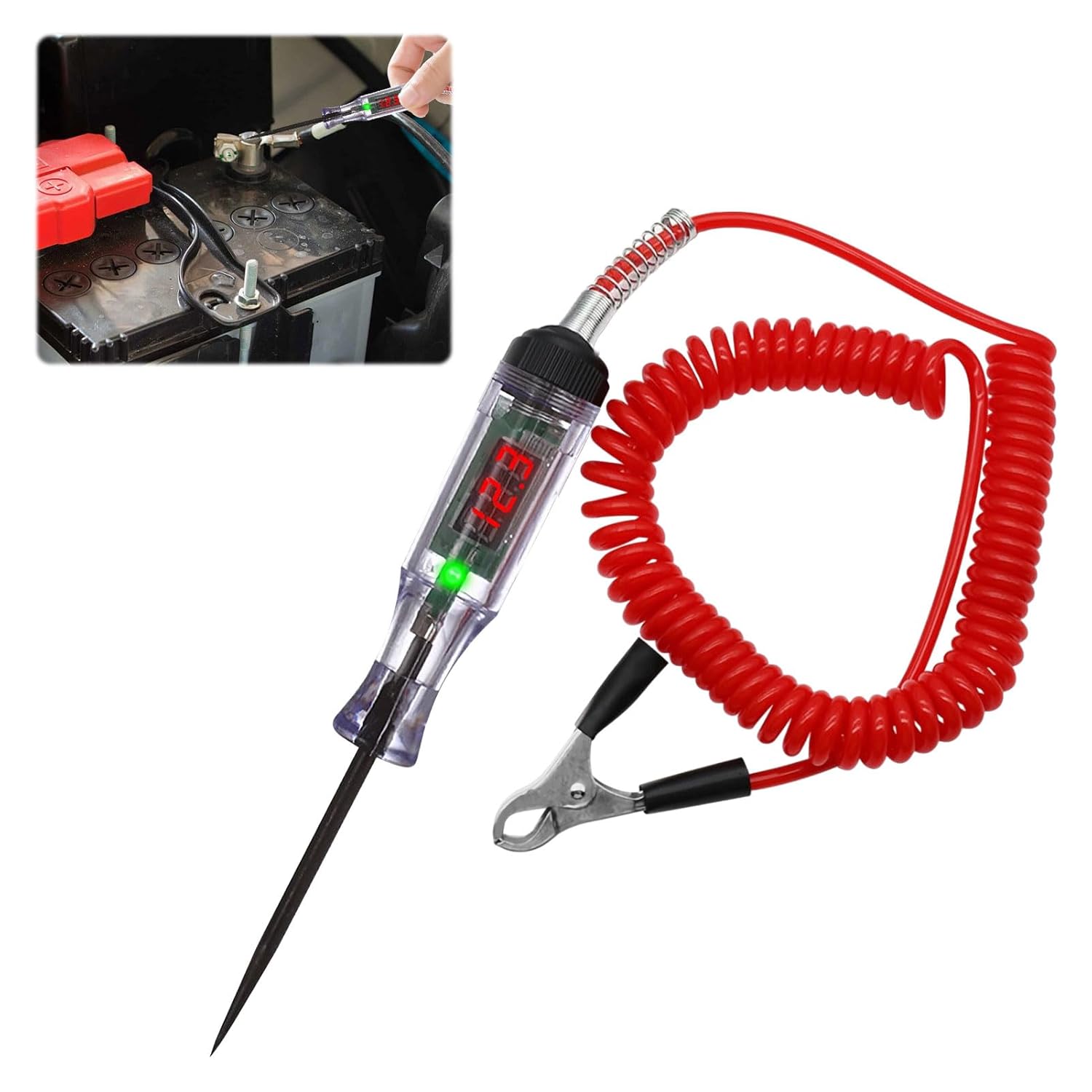 3-120V Circuit Tester Fuse Tester,Relay Tes ter,Car Fuse Te ster with Led Digital Test Light,Car Battery Test er with Retractable Spring Wire and Crocodile Clip for Automotive Fuse Wiring