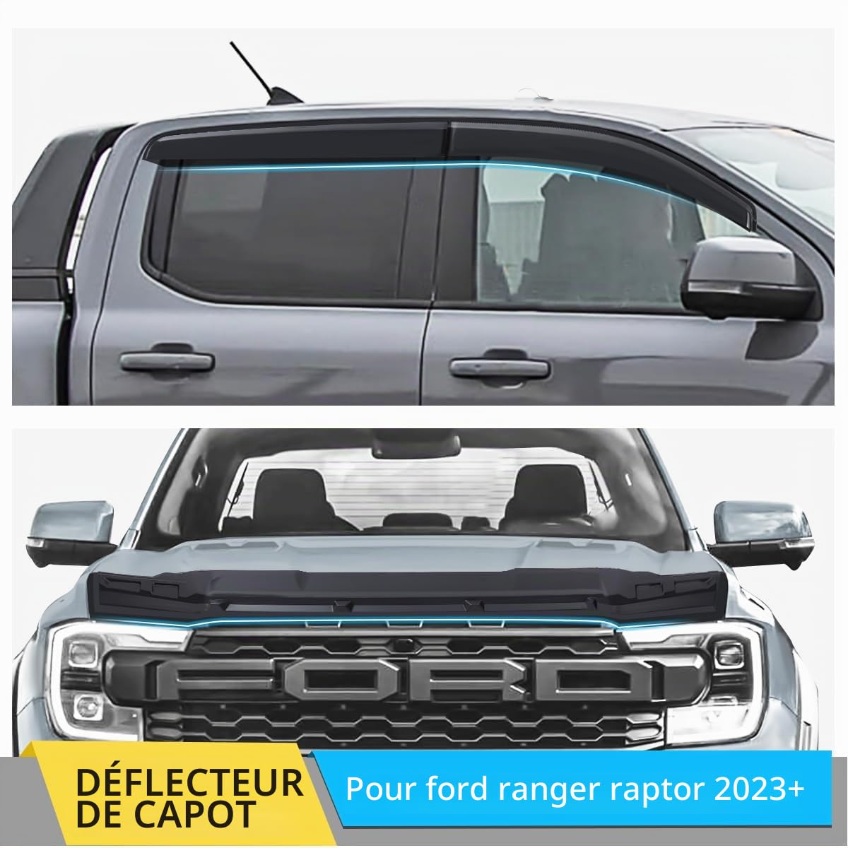 Protège-capots et Déflecteurs d'air pour Ford Ranger 2023 2024 2025 T9 Wildtrak Raptor Platinum XL XLT Limited Tremor Wildtrak X 4x4 Accessoires