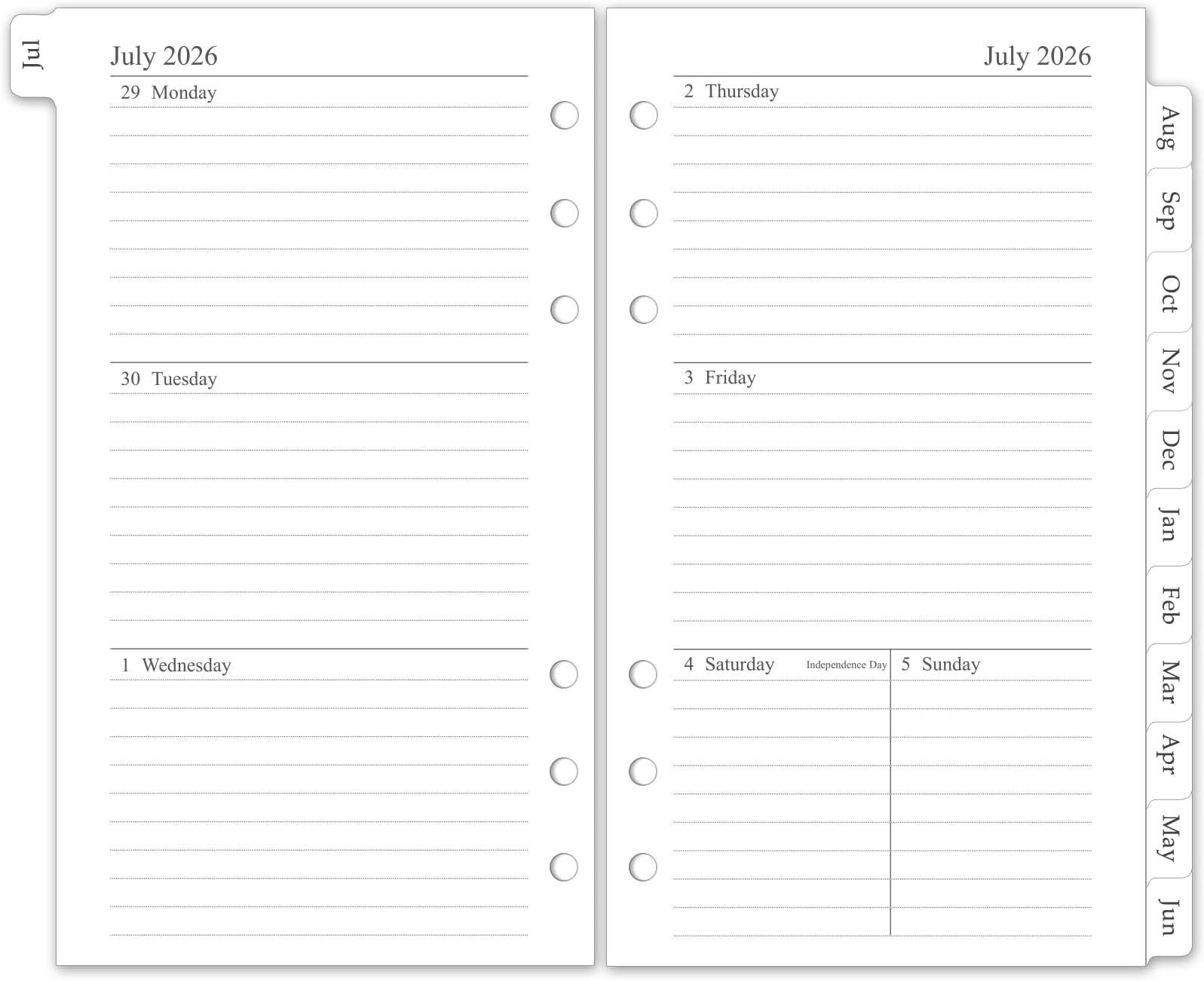 2026-2027 Weekly & Monthly Planner Refill, A6 Small Size Planner Inserts with Monthly Tabs, Size 3, 3.8"x6.8", July 2026 - June 2027, 6-Hole Punched