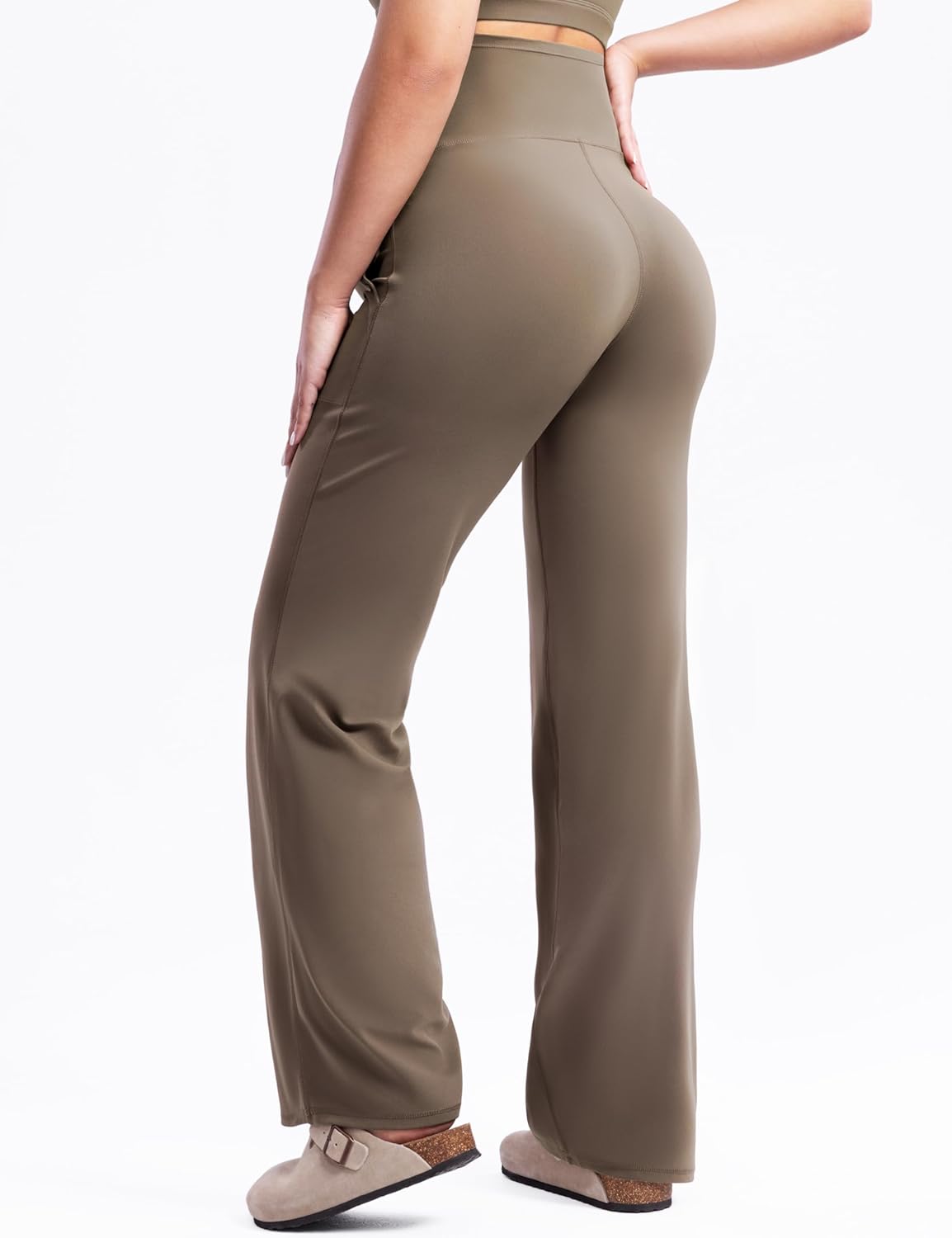 POSHDIVAH Women's Creamluxe Maternity Yoga Wide Leg Pants Petite/Regular/Tall Pregnancy Work Dress Sweatpants with Pockets - Image 4