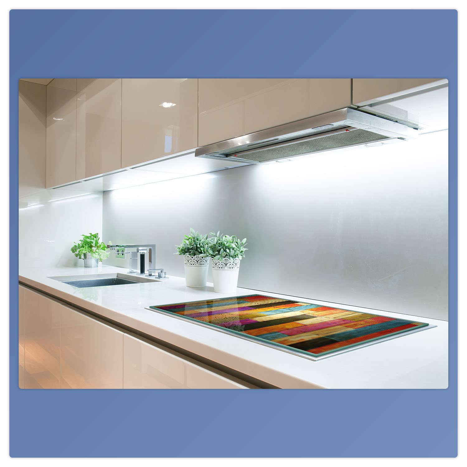 decorwelt | Herdabdeckplatte 80x52 cm 1-Teilig Holz Bunt Ceranfeldabdeckung Universal Spritzschutz Glas Deko Elektroherd Induktion für Kochplatten Herdschutz Schneidebrett Sicherheitsglas