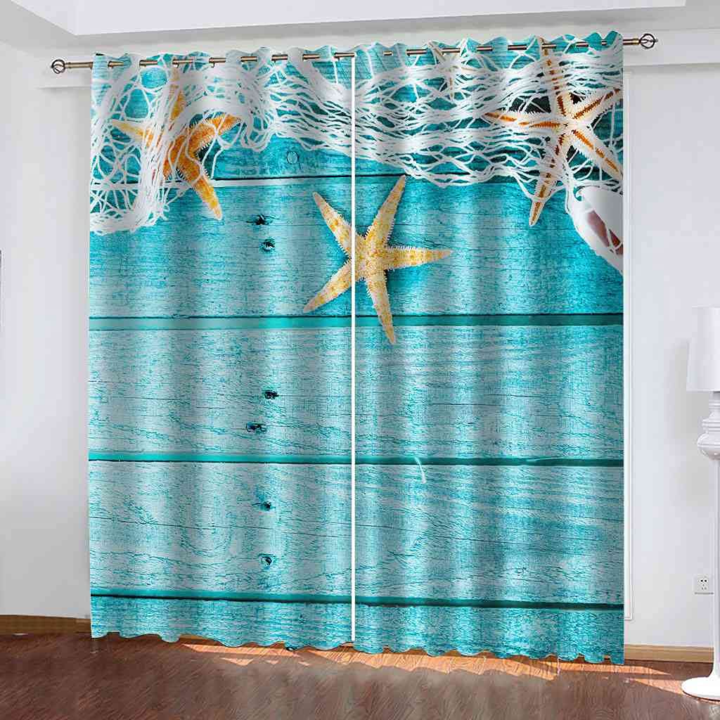 Rideaux occultants enfant 3D motif étoile de mer et filet de pêche thermique 264x240 cm