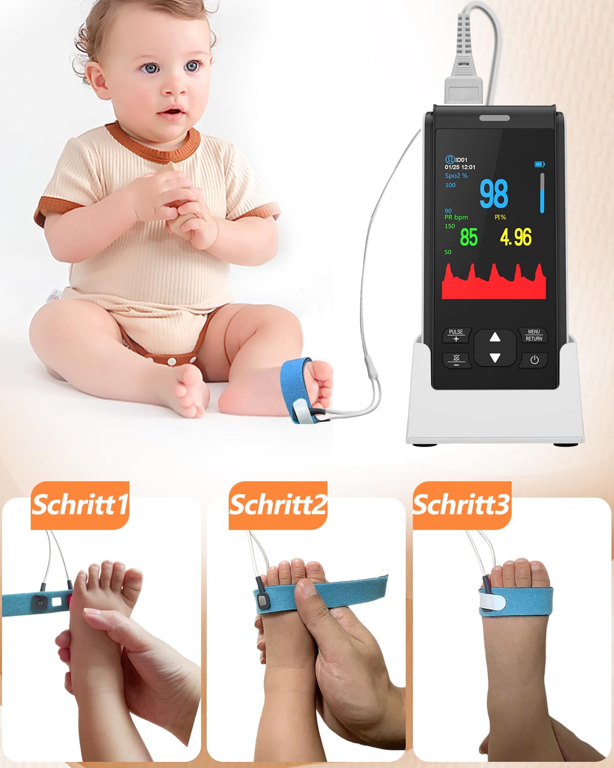 Portable HealthTree Pulsoximeter, wiederaufladbarer Sauerstoffmonitor, Sauerstoffsättigungsmonitor für Kinder, SpO2-Füllstandsüberwachung, Herzfrequenz und Infusionsindex
