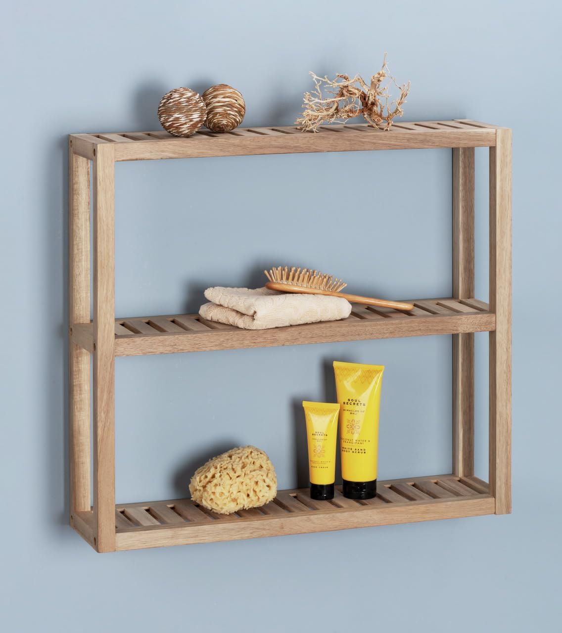 Wenko Acina Wall-Mounted Shelving Unit with 3 Trays, FSC Wood Shelves, 60 x 15 x 54 cm
