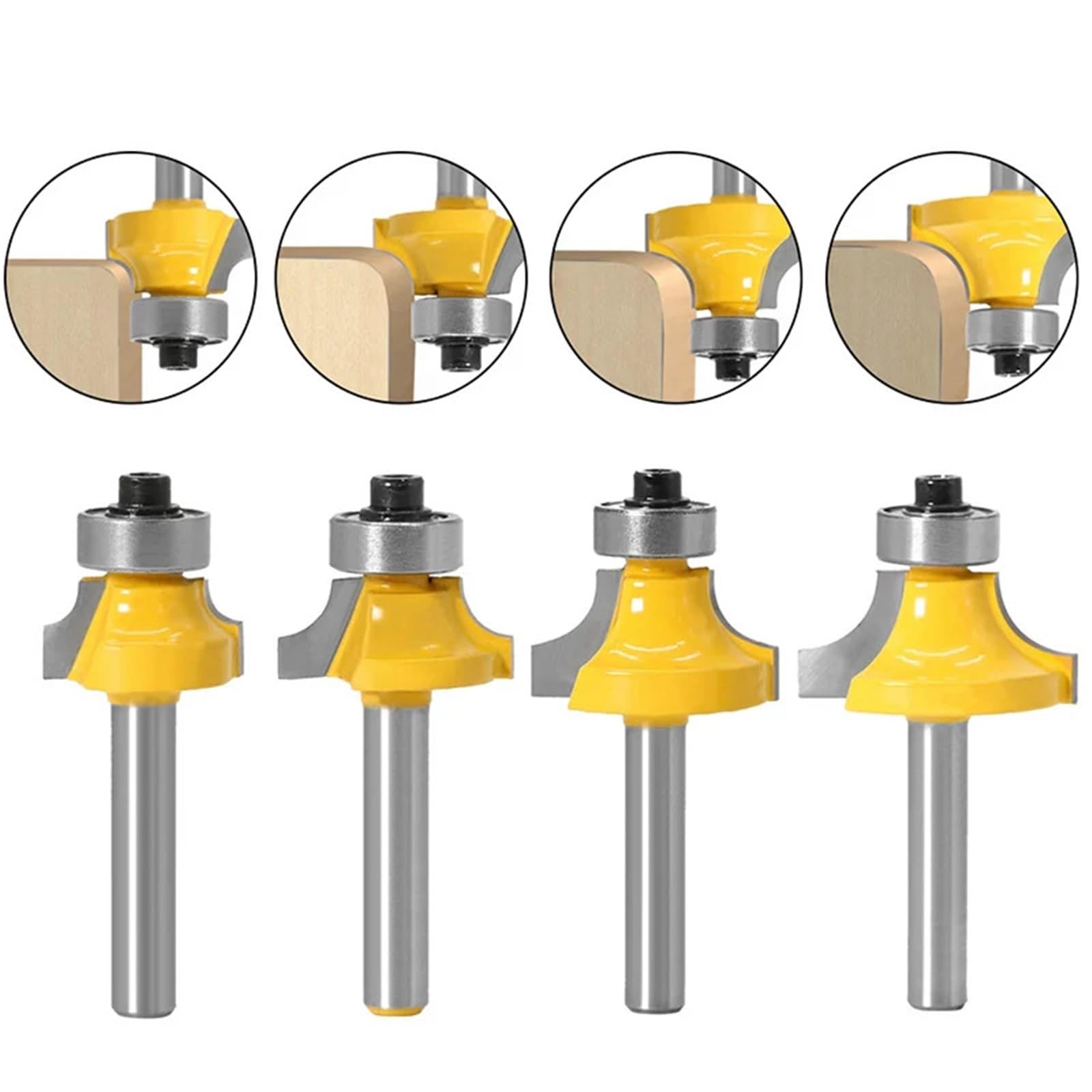 Set di 4 punte for fresa arrotondata da 8 mm for la lavorazione del legno, for arrotondare e smussare i bordi.
