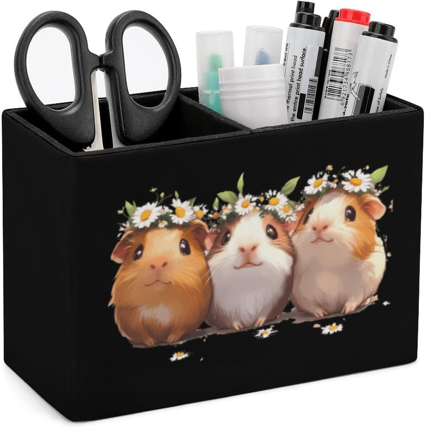Guinea Pigs Pencil Pen Holder PU Leather Desk Storage Organizer Makeup Brush Box