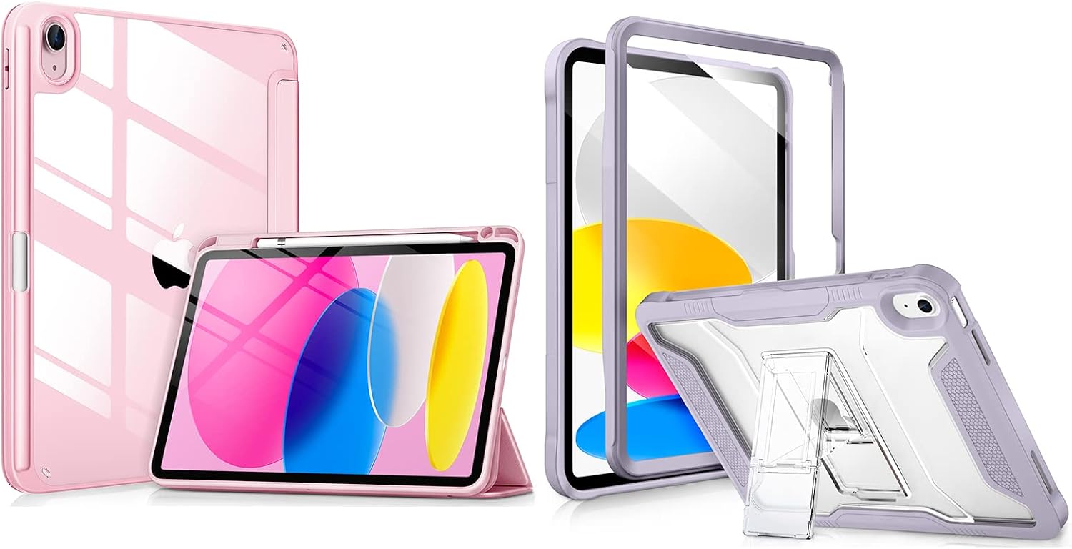 DTTOCASE iPad 10th Generation Clear Pink Case Bundle with Kickstand Protective Case-Light Purple