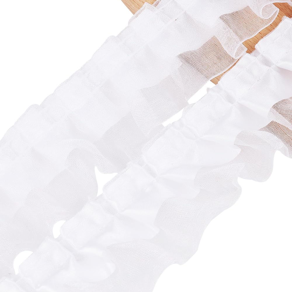 10 Yard White Lace Ruffle Ribbon - 2 Layer Pleated Organza Trim For Wedding, Crafts, DIY Decor