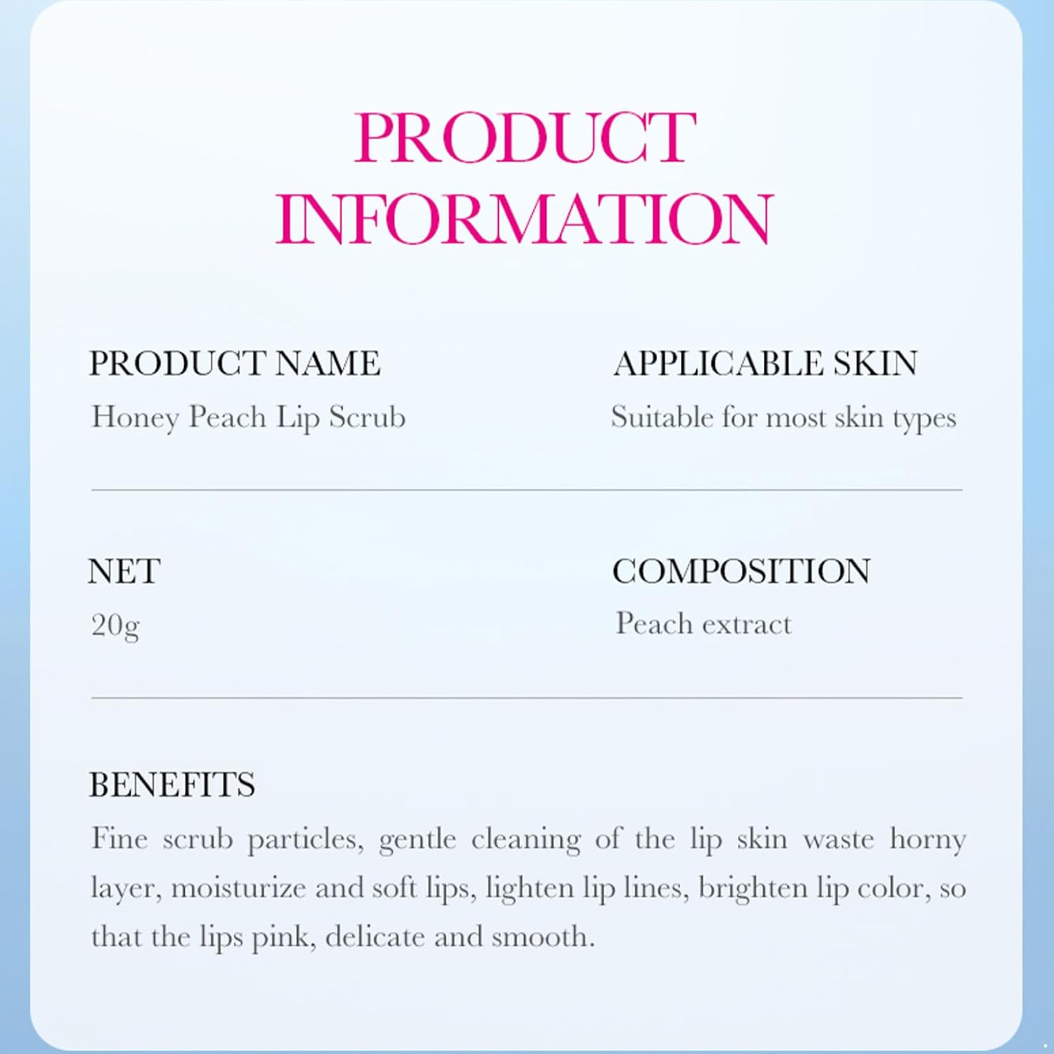 20g Fruit Lip Care Scrub – Gentle Exfoliating for Smooth, Hydrated Lips, Perfect for Daily Use Peach One Size