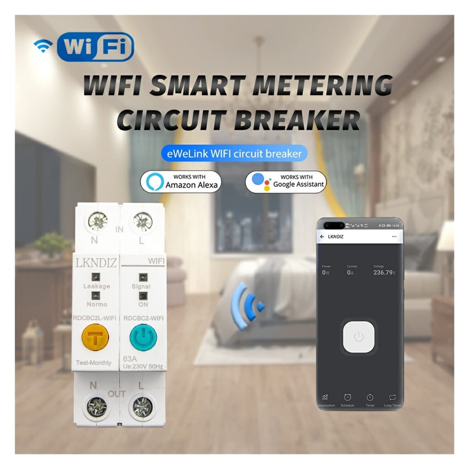 Monitores de energía Riel DIN monofásico WIFI Medidor de energía inteligente Protección de fugas Read Lea el control remoto KWH METER WATTMETER CONTROL DE VOZ Monitor de uso de electricidad Analizador