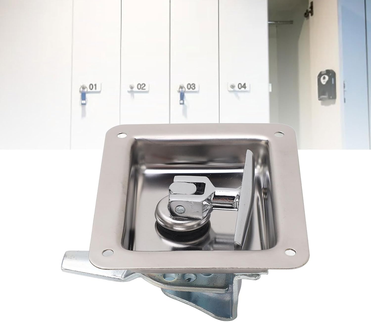 Stainless Steel T Handle Latch, Heavy Duty Tool Box Latch for Trailer RV Truck Toolbox, Folding Toolbox Lock with Key, 4.72x4.02x2.95in Standard Embedded Latch image 2