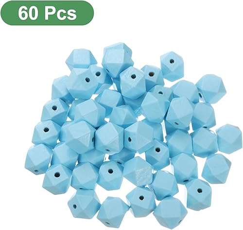Miniatura 3 de uxcell 60 cuentas hexagonales de madera natural de 0.787 in, cuentas espaciadoras de madera poligonal de agujero grande para manualidades, pulseras