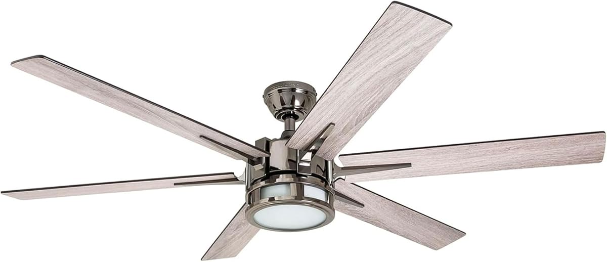 Ventiladores de techo Kaliza Moderno ventilador de techo de 56 pulgadas con luz, ventilador de control remoto, ventilador interior LED con 6 aspas, opciones de acabado de hoja de pino negro y peltre, níquel mate (51626-01)