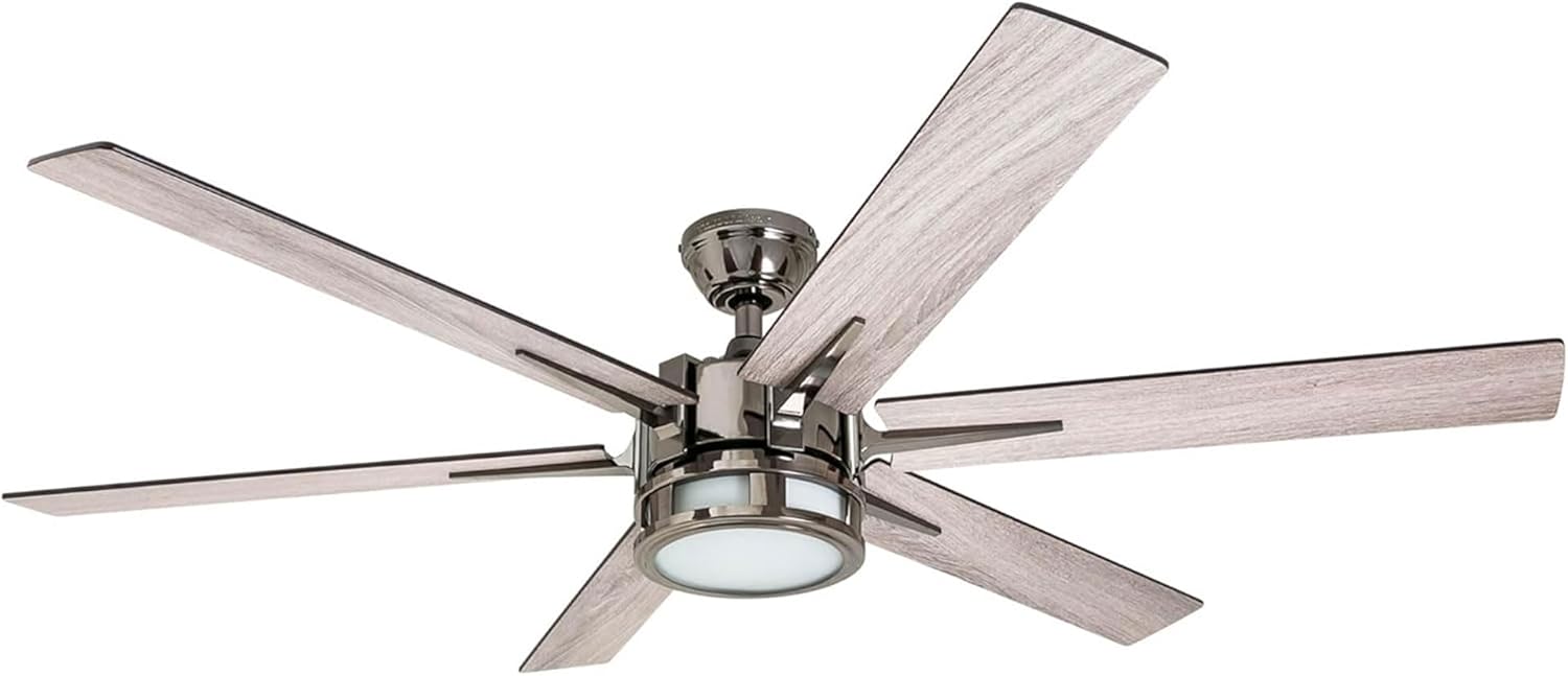 Honeywell Ceiling Fans Kaliza Modern 56 Inch Ceiling Fan with Light, Remote Control Fan, LED Indoor Fan with 6 Blades, Black Pine and Pewter Blade Finish Options, Matte Nickel (51626-01)