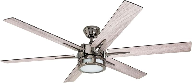 Ventiladores de techo Kaliza Moderno ventilador de techo de 56 pulgadas con luz, ventilador de control remoto, ventilador interior LED con 6 aspas, opciones de acabado de hoja de pino negro y peltre, níquel mate (51626-01)