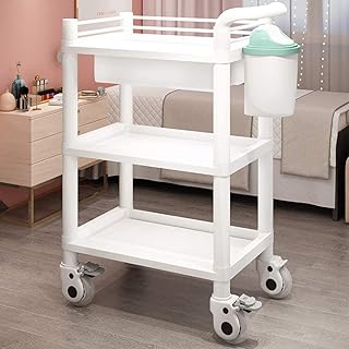 3-Layer abs eco-Friendly Service Trolley Medical Trolley Beauty Salon Trolley with Drawers and Dirt Bins Ergonomic handrail Wheeled Trolley