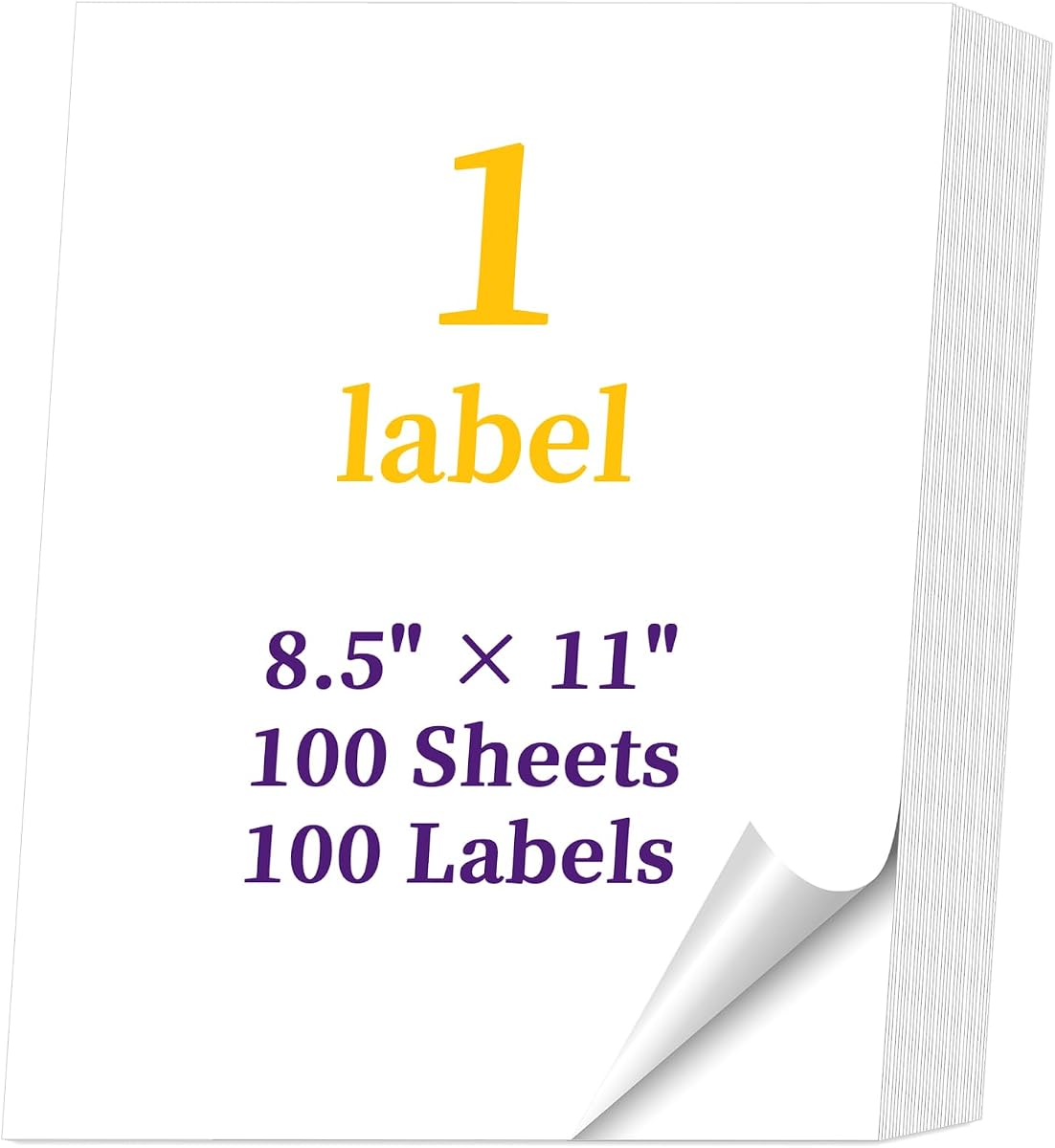 100 Labels 100 Sheets 8.5" x 11" Full Sheet Sticker Paper for Laser & Ink Jet Printers, Full Page Shipping Labels, 8 1/2x11 Printable Label