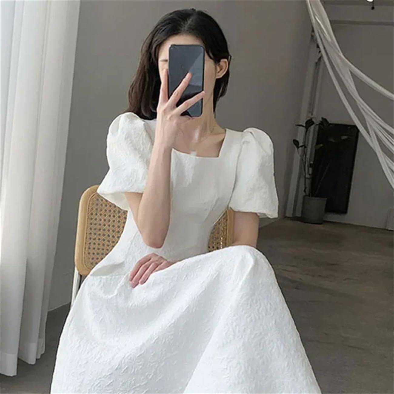 Abito lungo bianco da donna in stile francese con colletto quadrato estivo Plus Size elegante dimagrante abito