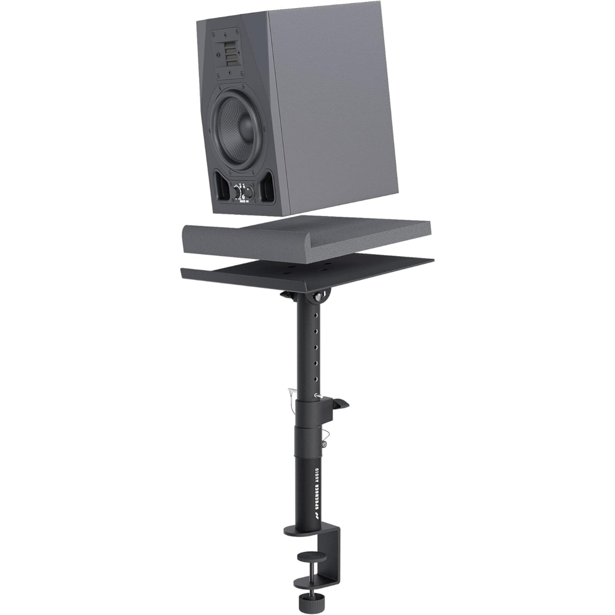 Soporte para Altavoz con Montaje de Escritorio – Inclinable ±20°, hasta 28 kg – con Absorbedor de Espuma – Robusto – para Estudio, Escritorio & DJ - Negro