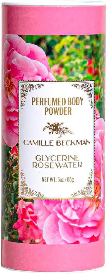 Glycerine Rosewater Scented Talc-Free Body Powder, Perfumed Dusting Powder, Camille Beckman, 3 Ounce
