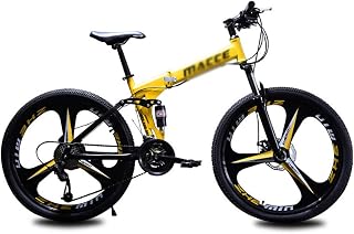 DULPLAY Mountain Bicycle,26 Inch 21 Speed Variable Speed Double Shock Absorption Mountain Bike,Folding Mountain Bikes Yellow 26",21-speed