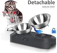 Vista 6 de Tazón de comida para gatos de acero inoxidable AYADA, diseño ergonómico de 15 ángulos, reduce el vómito