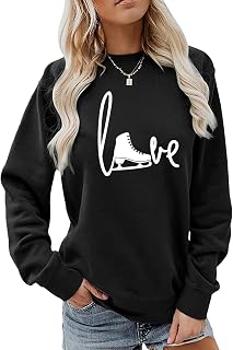 Hapwalyn Ice Skating Sweatshirt, Love Skating Sweater Women Graphic Crewneck Pullover Tops Funny Ice Skating Lover Shirt Gift