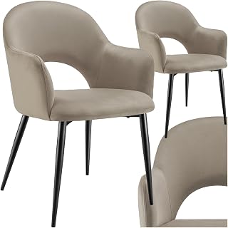 TecTake® sillas de Comedor Elegantes, Terciopelo, Silla Comedor nordica, Silla de Cocina Acolchada con reposabrazos, sillas Comedor Modernas con Patas de Acero Antideslizantes - 2 Sillas Gris Topo