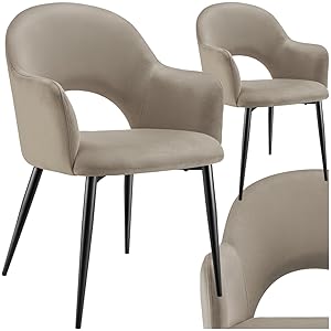 TecTake® sillas de Comedor Elegantes, Terciopelo, Silla Comedor nordica, Silla de Cocina Acolchada con reposabrazos, sillas Comedor Modernas con Patas de Acero Antideslizantes - 2 Sillas Gris Topo