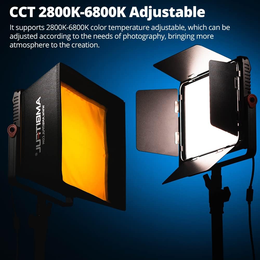 Two AMBITFUL P35R lights, one with a softbox, demonstrating adjustable CCT from 2800K to 6800K