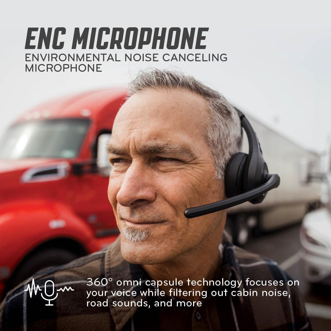 RoadWarrior RW1 Trucker Bluetooth Headset – ENC Mic, 100ft Wireless Range, IP54 Water Resistant, Road Ready Comfort, Right/Left Wear, Volume Controls, On-Ear Fit, Black Wireless Headset for Truckers