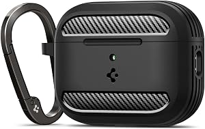 Spigen AirPods Pro3 ケース AirPods Pro 第3世代 カバー 耐衝撃 米軍MIL規格 TPU ワイヤレス充電対応 カラビナ付き 軽量 衝撃吸収 シンプル ラギッド・アーマー ACS09822 (マット・ブラック)