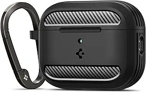 Spigen for AirPods Pro 3 Case, Rugged Armor Compatible with AirPods Pro 3rd Generation Case (2025), Shockproof Protective Cover with Carabiner - Matte Black