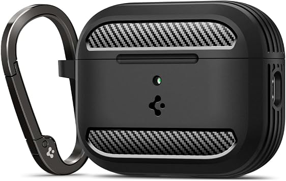 Spigen AirPods Pro 3 ile Uyumlu K l f Rugged Armor  st D zey Koruma Siyah Karbon Kapak - ACS09822 Spigen TR Garantili