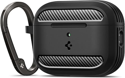 Spigen AirPods Pro 3 Cover Case, Carabiner Included, [Shock Proof] [Light &amp; Compact], Rugged Armor - Matte Black