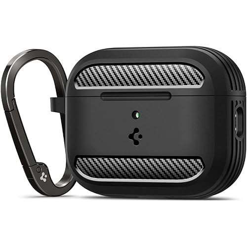 Spigen for AirPods Pro 3 Case, Rugged Armor Compatible with AirPods Pro 3rd Generation Case (2025), Shockproof Protective Cover with Carabiner - Matte Black