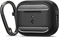 Spigen for AirPods Pro 3 Case, Rugged Armor Compatible with AirPods Pro 3rd Generation Case (2025), Shockproof Protective Cover with Carabiner - Matte Black