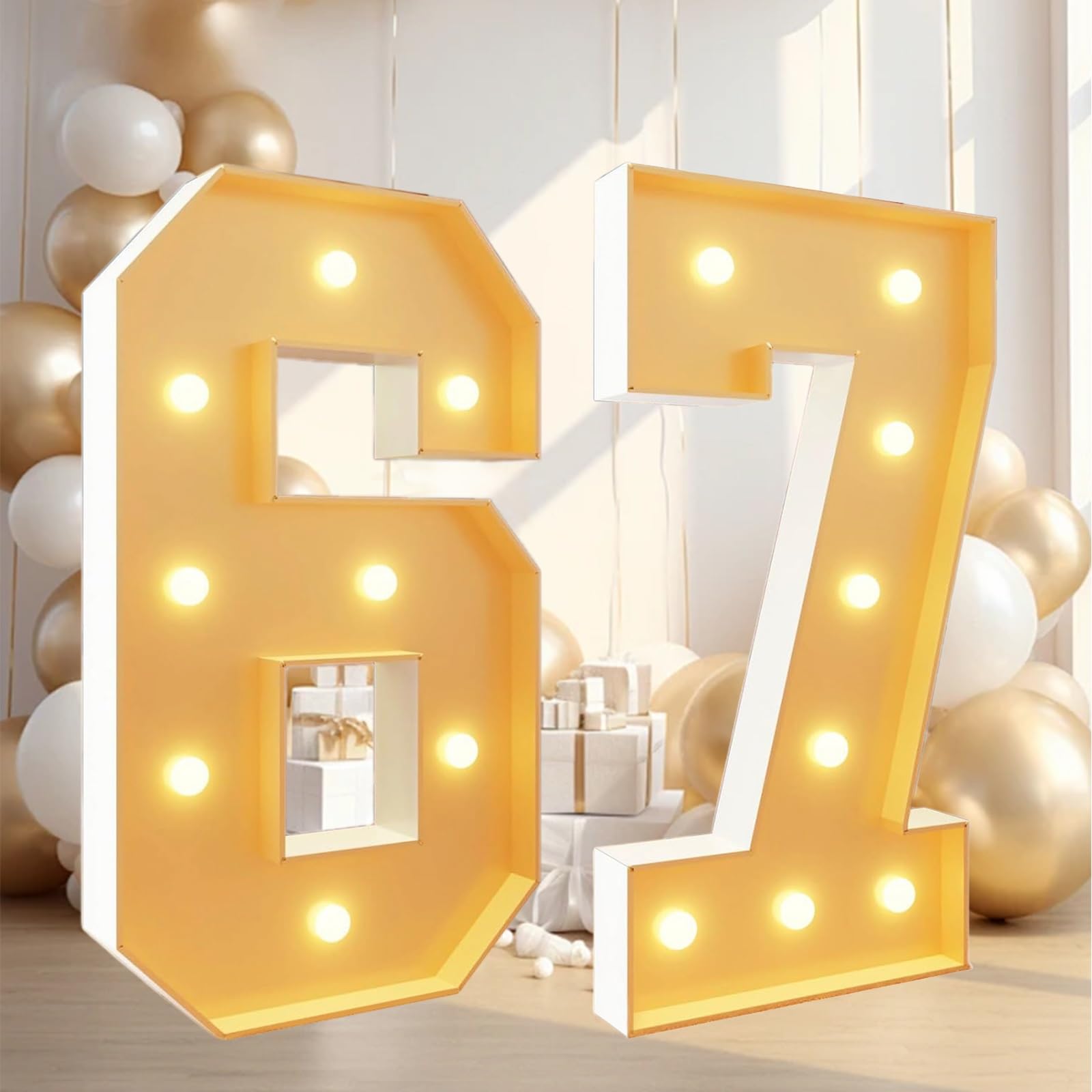 Letrero LED Grande con número 1 Iluminado Letras iluminadas for decoración de Fiestas Primer cumpleaños Aniversario o Navidad(Number 67,70cm/2.3FT)