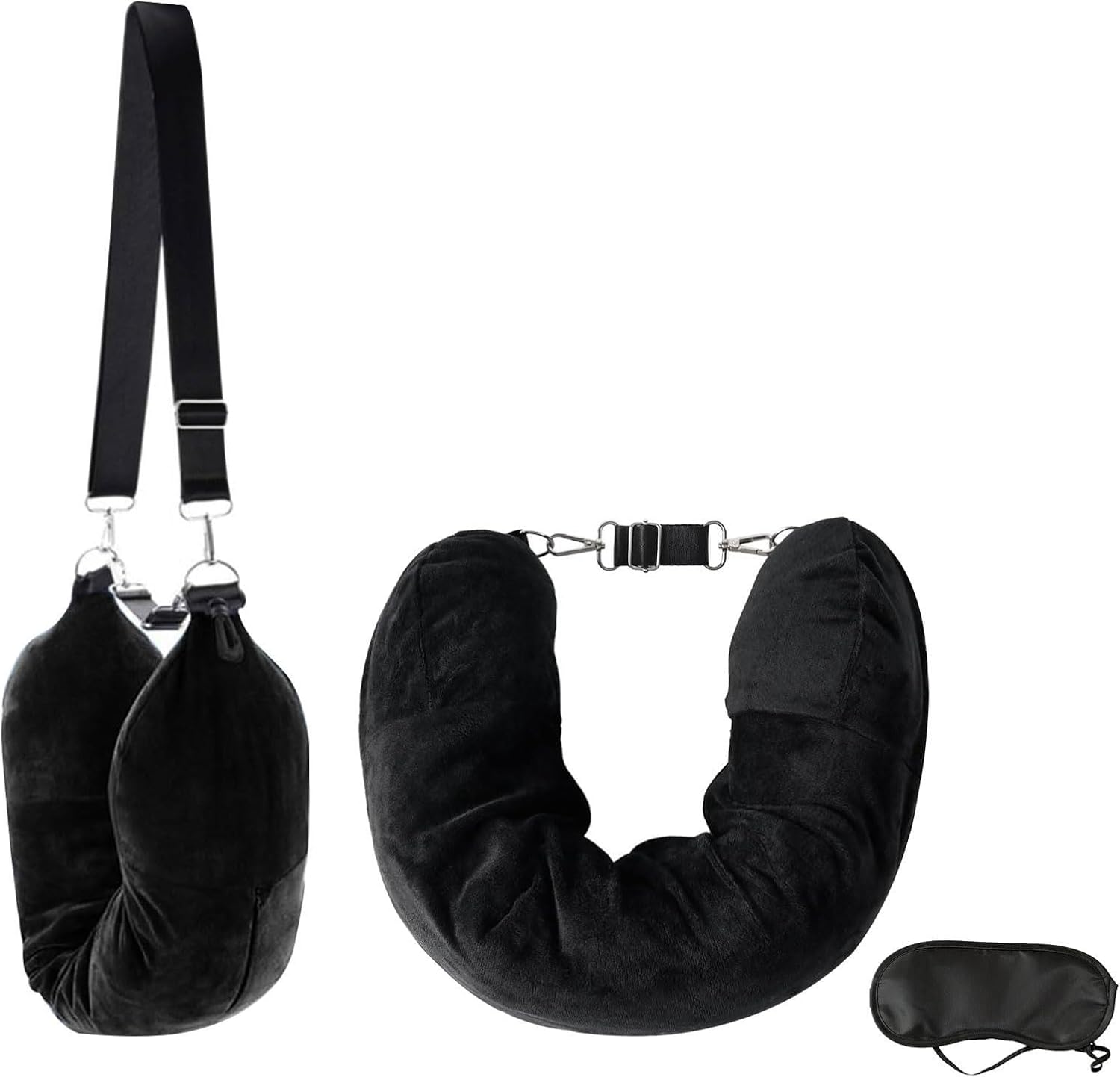 ELLECILA Stuffable Neck Pillow for Travel, Soft Plush Travel Neck Pillow Stuff with Clothes, Transformable and Scalable with Eyemask for Going Out by Car or Plane (Black)