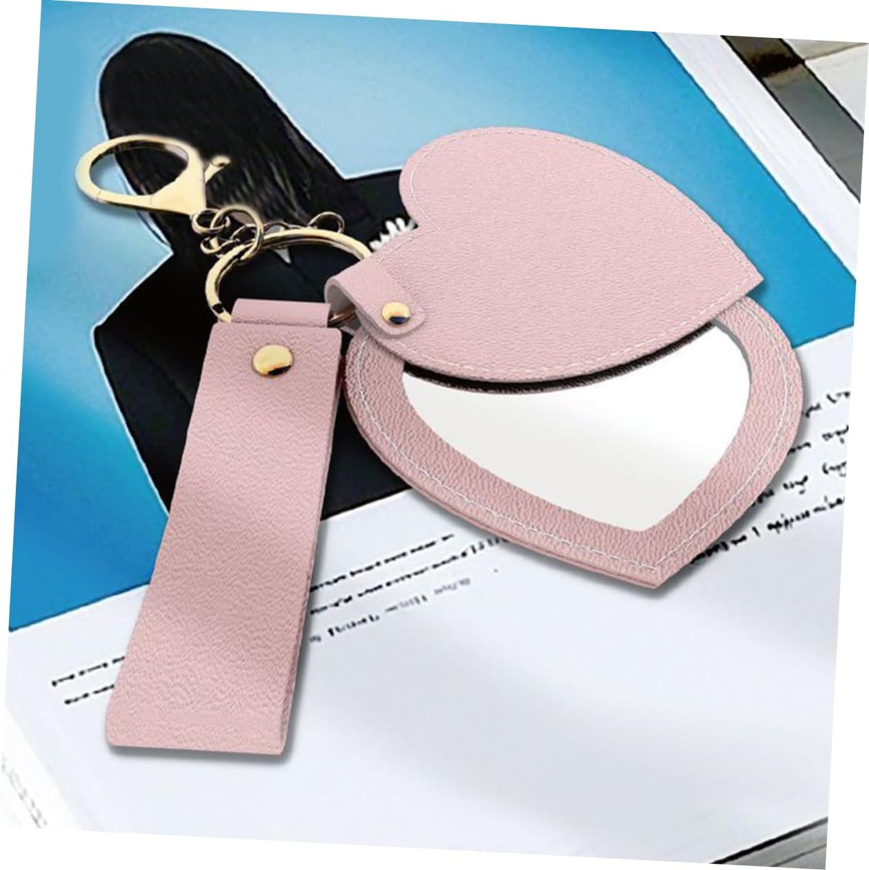 GALPADA Heart Shaped Folding Makeup Mirror Keychain with 360° Rotation image 4