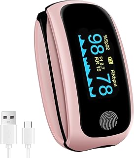Pink Pulse Oximeter, Rechargeable oximeter with Respiratory, Respiration Rate Monitor, SpO2 PI Monitoring Devices, oxygen monitor fingertip for Sports Aviation Use Only Pink