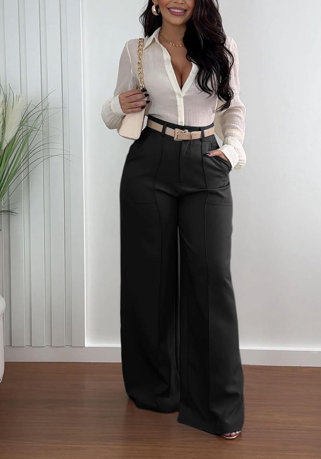 DINGANG Wide Leg Work Pants Women High Waisted Slacks Dress Pant Business Office Trousers - Image 2