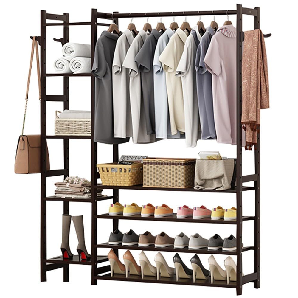 Porte-manteau en métal anti-désordre avec étagère chaussures réglable pour petits espaces